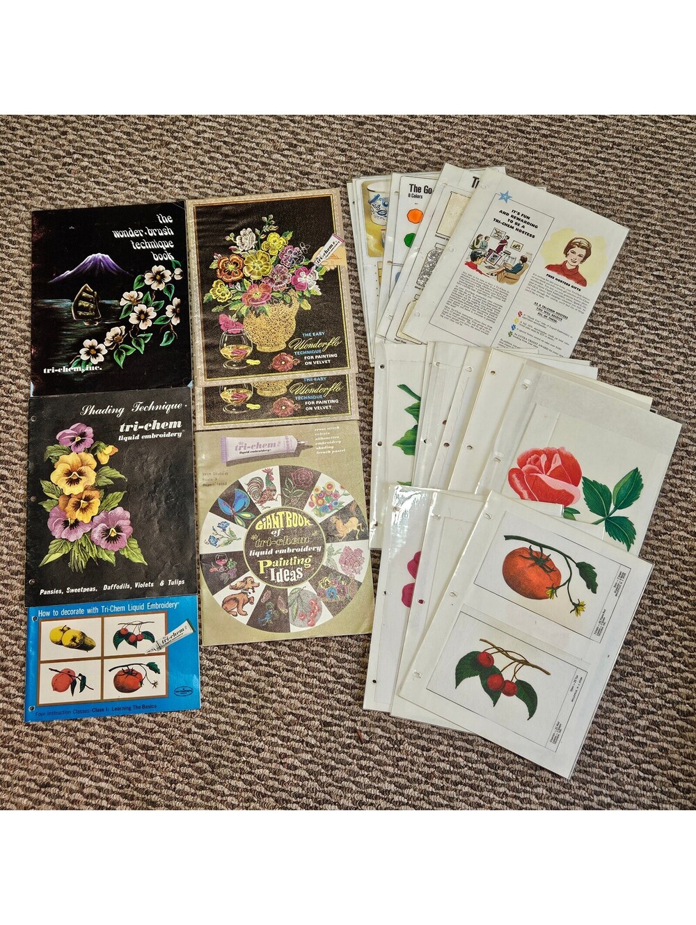 Tri-Chem Vintage Embroidery Advertising Samples Multi Color Floral Animal Craft